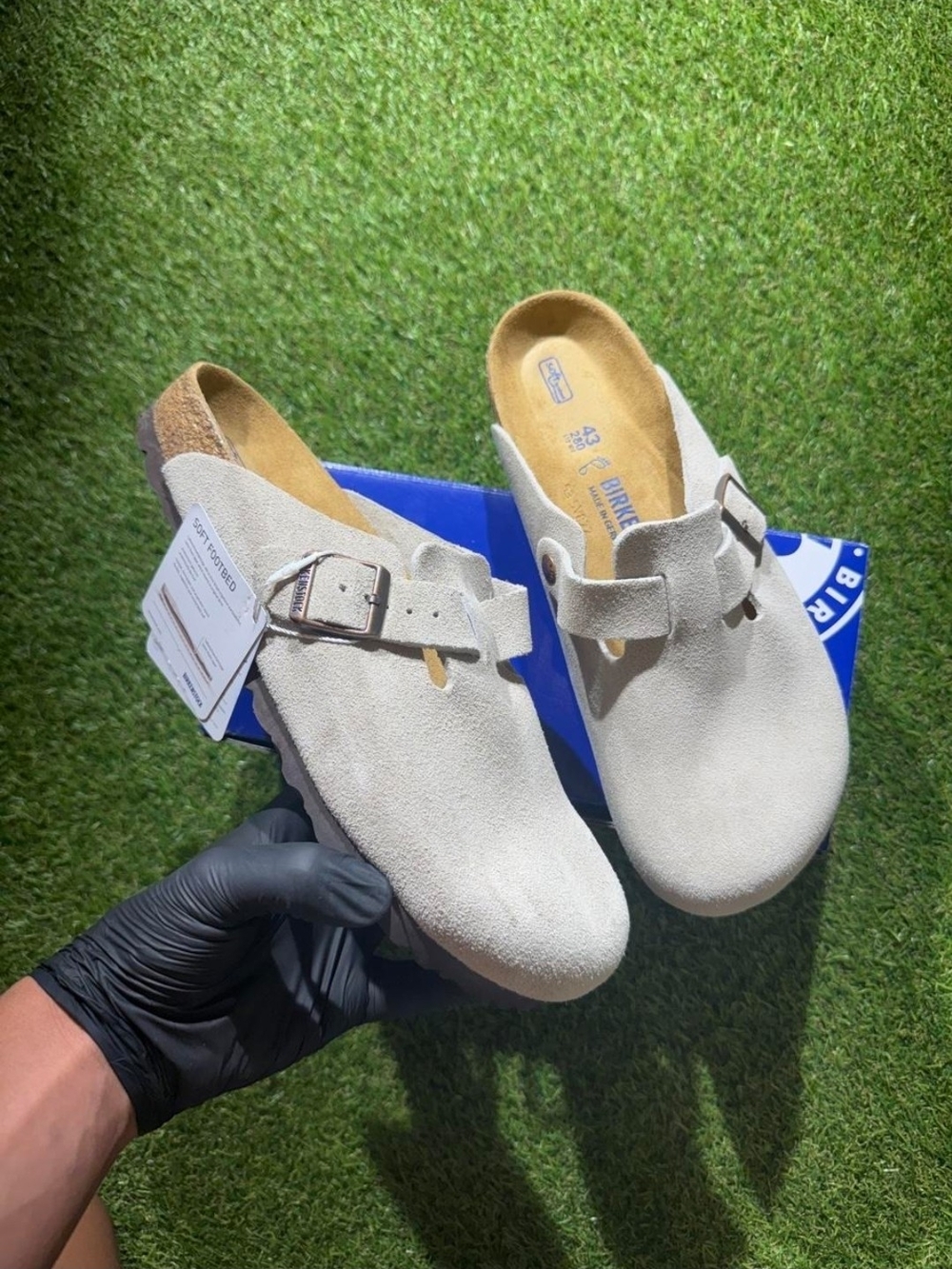 Birkenstock MENS Suede Slip-On Clogs in Taupe New In Box - Picture 2 of 13